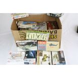 21 Boxed and unbuilt plastic model kits to include Frog, Italeri, Heller, Hasegawa, Airfix etc,
