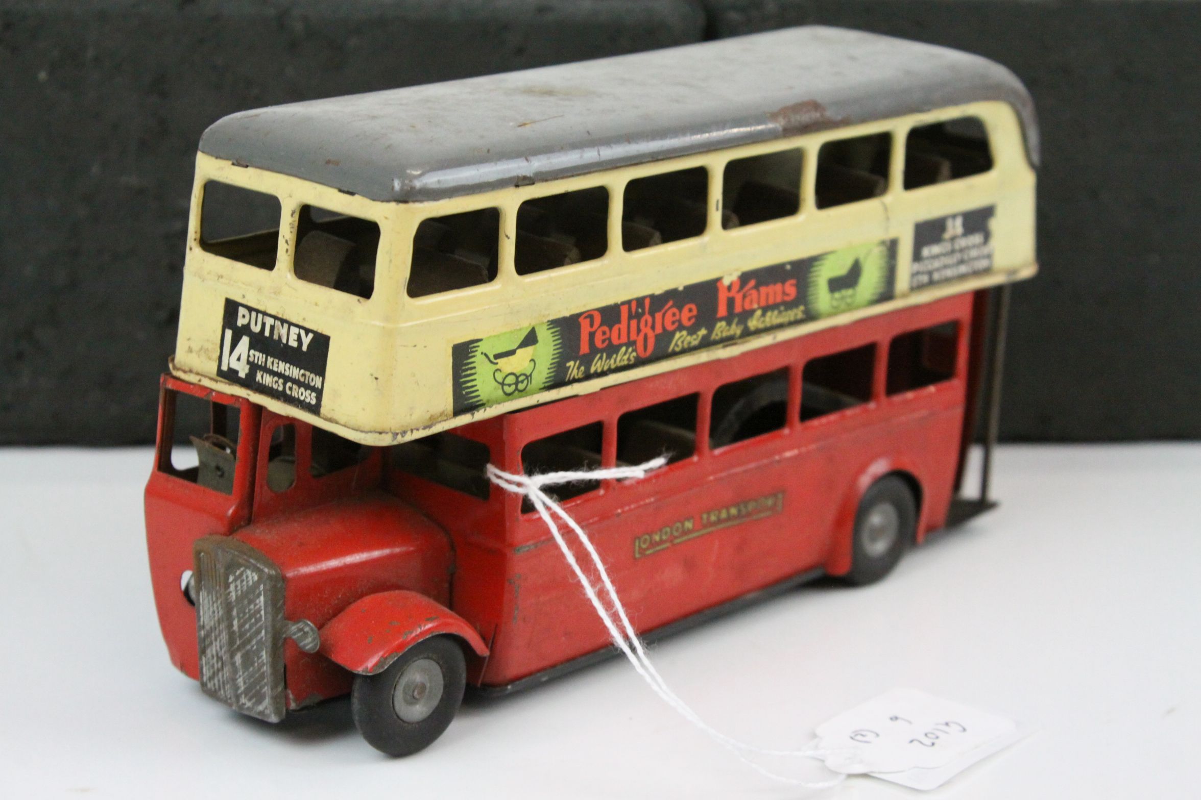 Triang Minic tin plate London Double Decker Bus, with some play wear, plus a Britains animal - Image 4 of 7