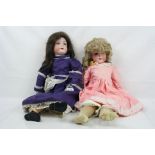 Two early 20th C bisque headed dolls to include Armand Marseille 390 A 6 1/2 M mark to nexk,