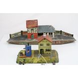 Two Bing O gauge model railway trackside tin plate buildings to include station platform and small