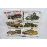 Six boxed and unmade 1/35 plastic military model kits to include Tamiya x 5 (35148 German 8ton