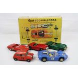 Boxed Revell 1/32 Cooper Cobra model car racing kit (built) plus 5 x Triang Scalextric slot cars