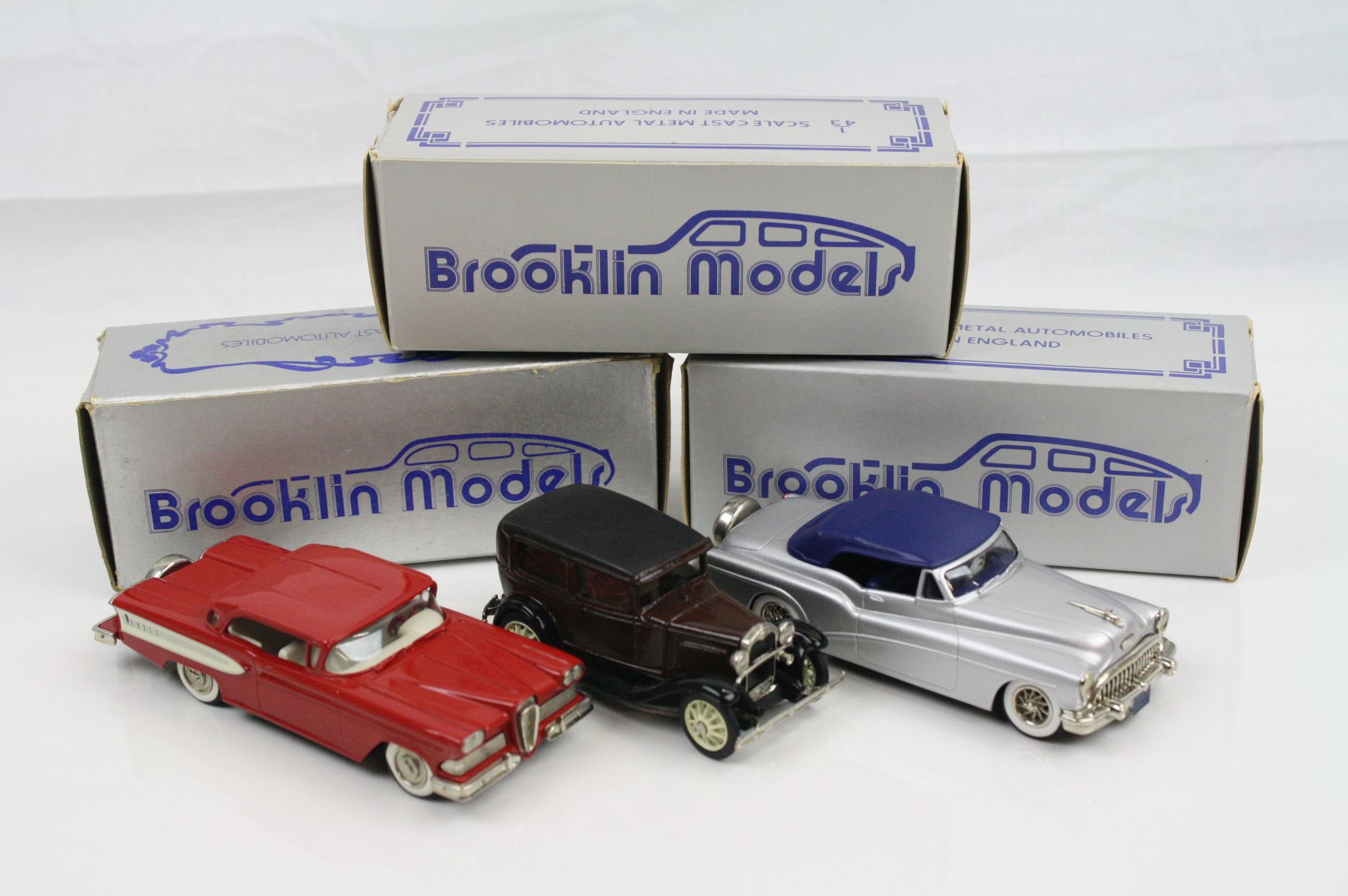 Three boxed 1/43 Brooklin Models metal models to include BRK 22X 1958 Edsel Citation Brooklin
