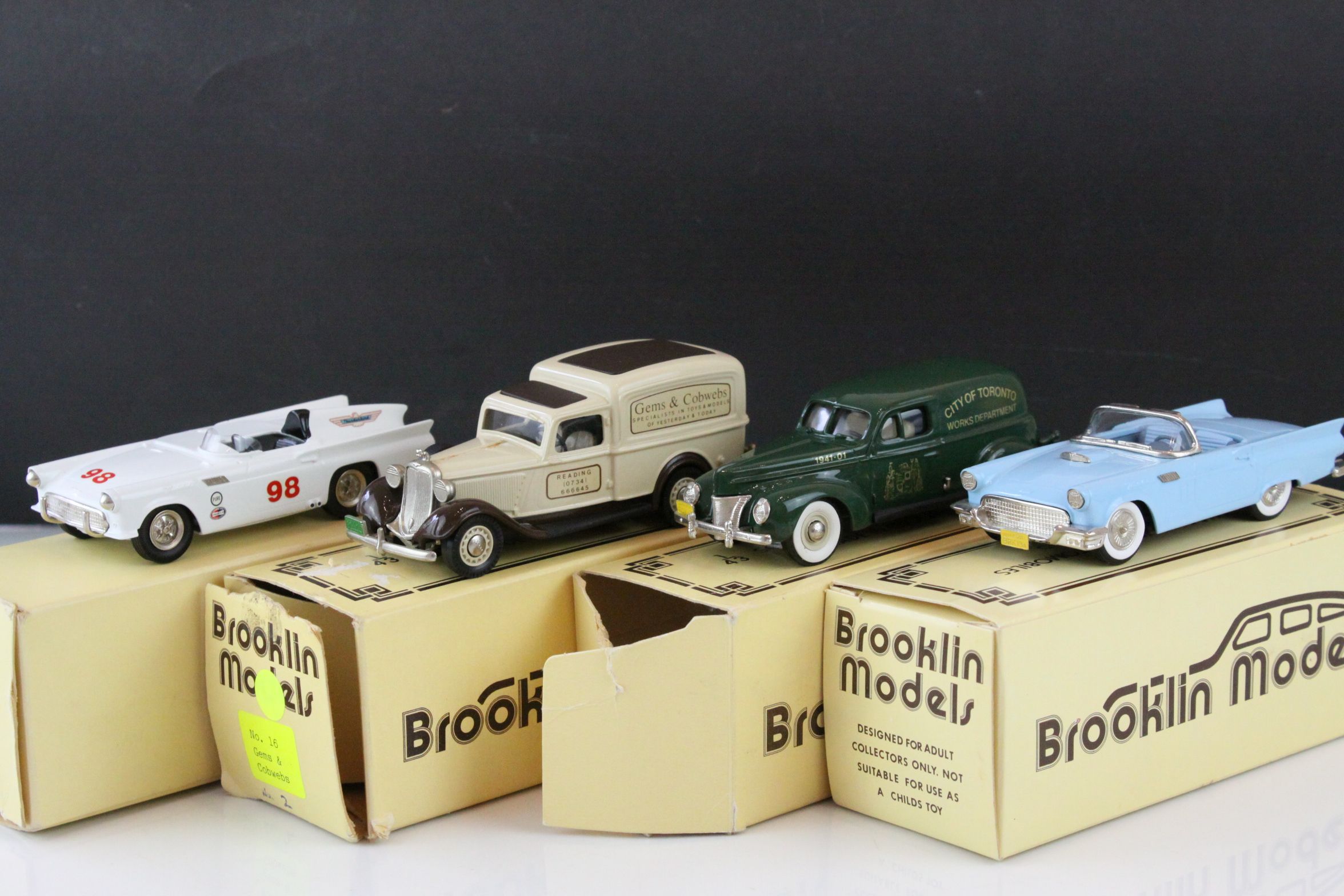 Four boxed 1/43 Brooklin Models metal models to include NO 9 1940 Ford Sedan Delivery, 13a 1957 Ford