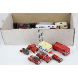 Collection of diecast and plastic models mainly Corgi, to include Fre Engines, farming and Caravans,
