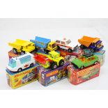 Six boxed Matchbox Superfast diecast models to include 29 Tractor Shovel, 50 Articulated Truck, 23