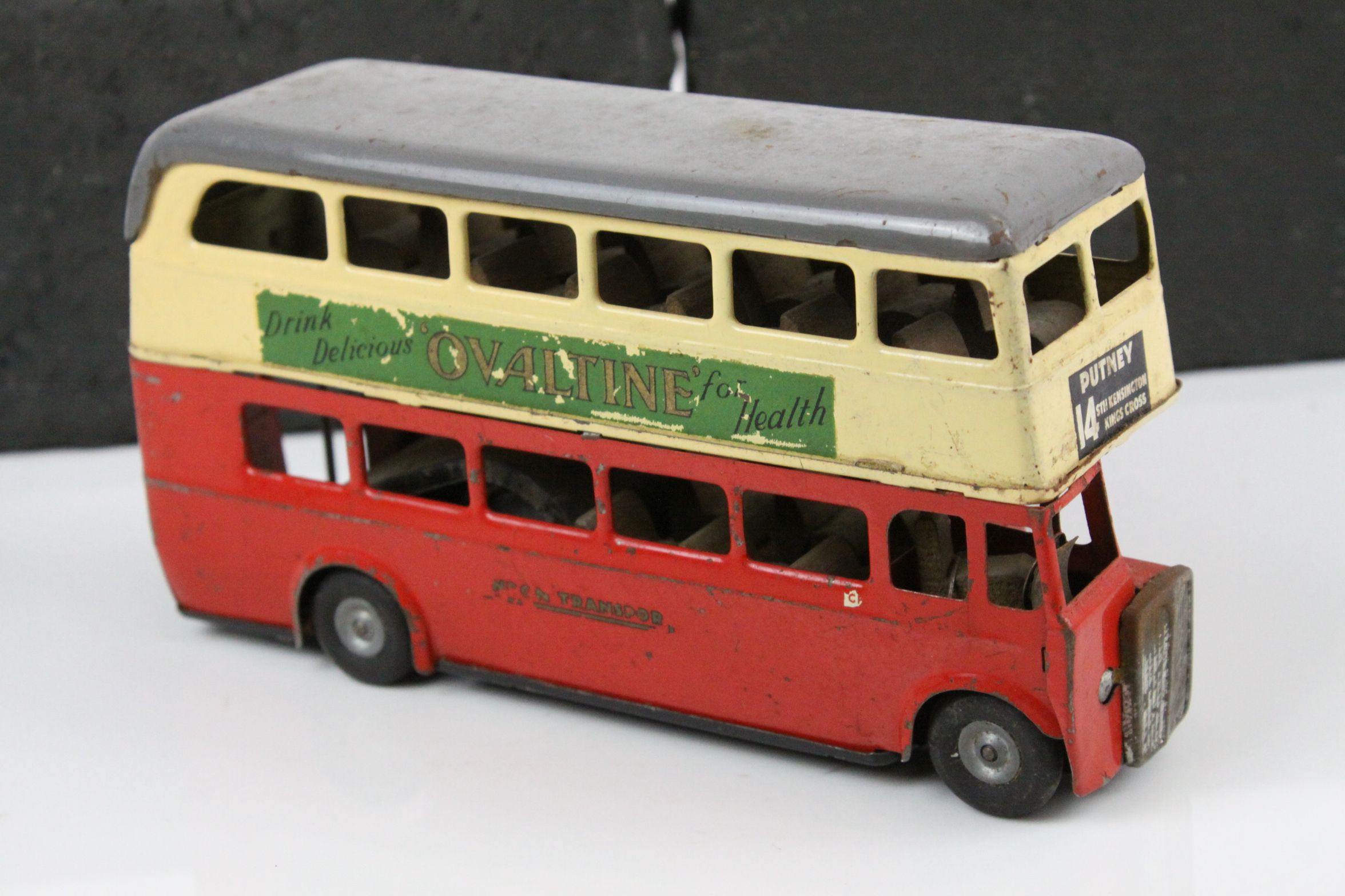 Triang Minic tin plate London Double Decker Bus, with some play wear, plus a Britains animal - Image 3 of 7