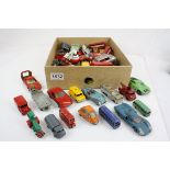 Box of 50+ loose play worn diecast models, to include Corgi, Matchbox & Dinky