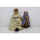 Victorian Wax head and limb doll with glass eyes, 13.5" in height, with original dress, some marks