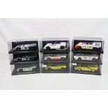 Nine cased Fly slot cars to include C22 Ferrari 512 Berlinetta Spa Francorchamps, C54 Porsche 917-