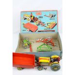 Boxed Mettoy Playthings 3263 / 2368 tin plate Modern Farming Mechanical Tractor Set containing