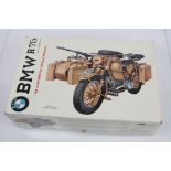 Boxed ESCI 1/9 BMW R75 with Sidecar plastic model kit, complete and unbuilt, contents within