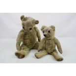 Two early/mid 20th C teddy bears, both well loved, one larger one with non working growler, both