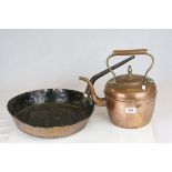 Large Antique Copper Kettle and a Copper Pan with Iron Handle