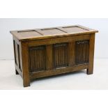 20th century Oak Three Panel Coffer with Linenfold Carving, 90cms long x 53cms high