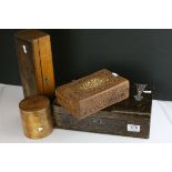 Early 20th century Oak Jewellery Box with Art Nouveau Style hinges, 32cms long together with three