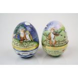 Two Elliot Hall Enamel nursery rhyme egg trinket boxes to include "The owl and the pussycat"