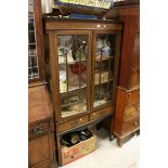 Edwardian Mahogany Inlaid Display Cabinet, the two glazed door opening to reveal two fabric