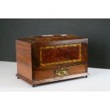 19th century Walnut Inlaid Box, the hinged lid opening to reveal a lidded tea compartment and