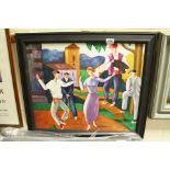 C Loft Oil on Board Portrait of Basque Peasants participating in a folk dance, signed, 49.5cms x