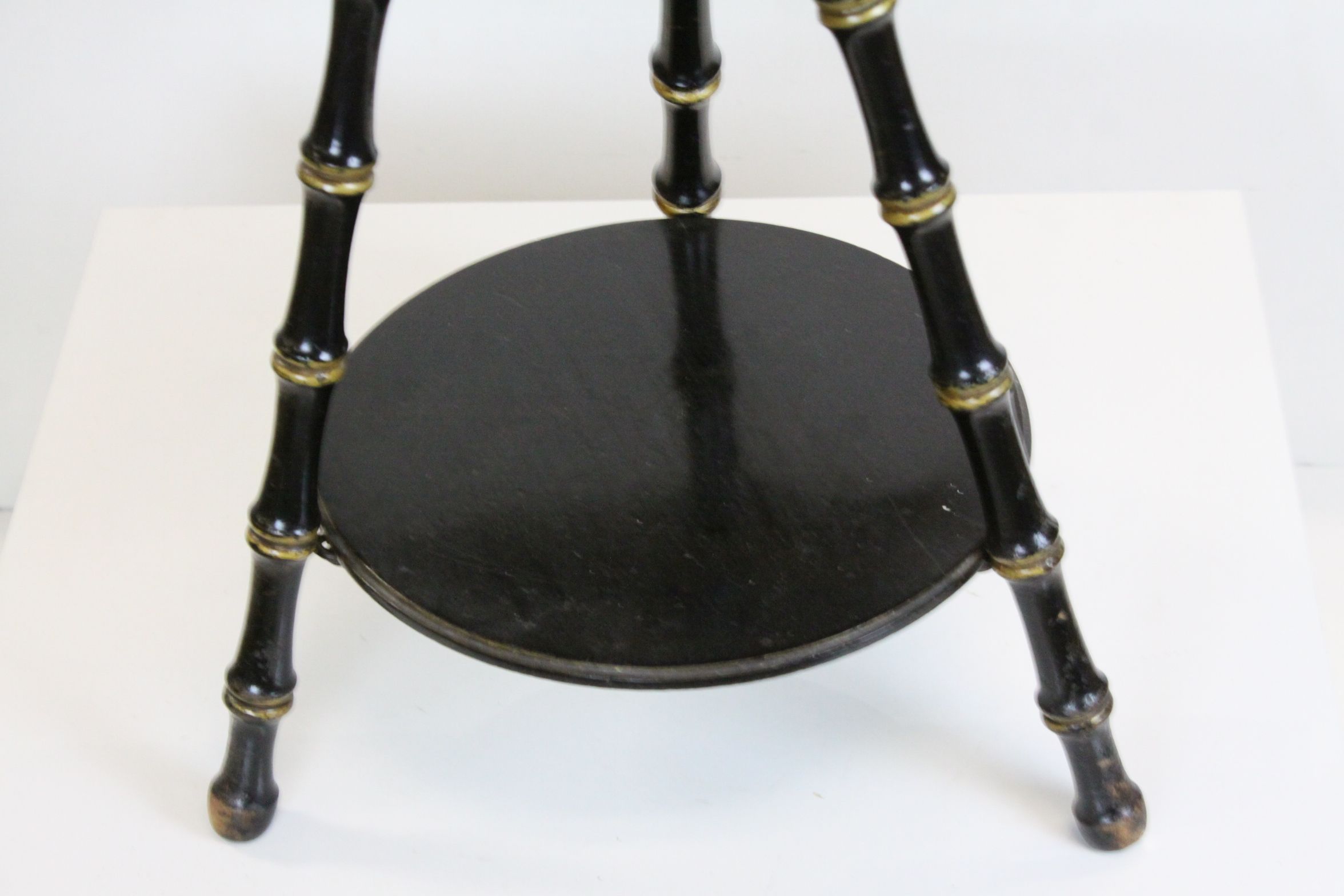 Late Victorian / Edwardian Circular Two Tier Table with Faux Bamboo Supports, 39cms diameter x 48cms - Image 3 of 4