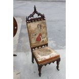 Victorian Mahogany Gothic Revival Side Chair with Needlework Upholstered back depicting a Woman