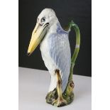 St Clement / Keller Majolica Absinthe Pitcher depicting a Marabou Stork, makers mark ' SCT ' for