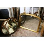 Large Mahogany Framed Oval Mirror 89cms long together with a Modern Gilt Framed Overmantle Mirror,