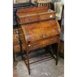 Edwardian Mahogany Inlaid Ladies Writing Desk , the upper section with two drawers over a Barrel Top