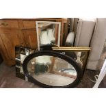 Four Mirrors including Oval Mirror and Tiled Framed Mirror, largest 91cms long