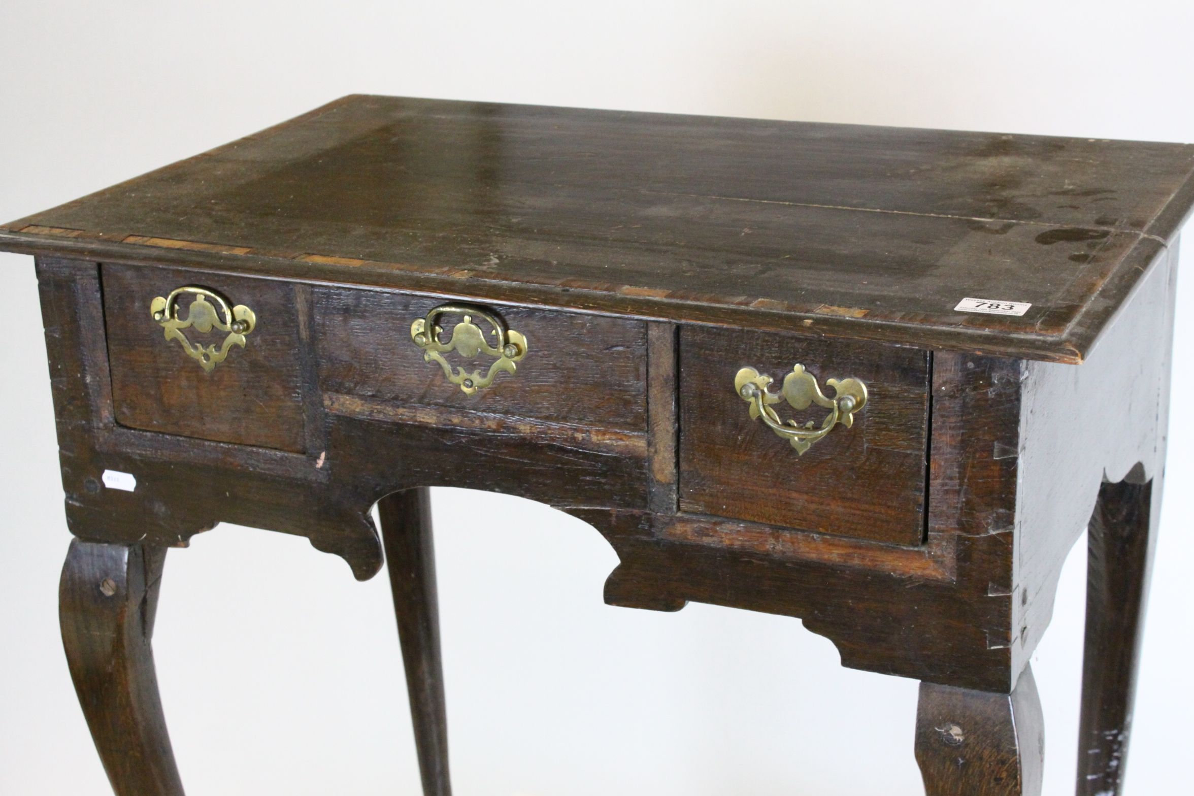 George II Oak and Walnut Side Table with an arrangement of Three Drawers, shaped aprons and front - Image 2 of 10