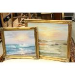 S Thompson, two contemporary oil on canvas paintings of seascapes.
