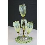 Art Nouveau Vaseline Glass Epergne (crack to one of the flowers)