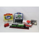 A small collection of model cars and trains to include a Lansdown Models LDM.123 1935 Brough
