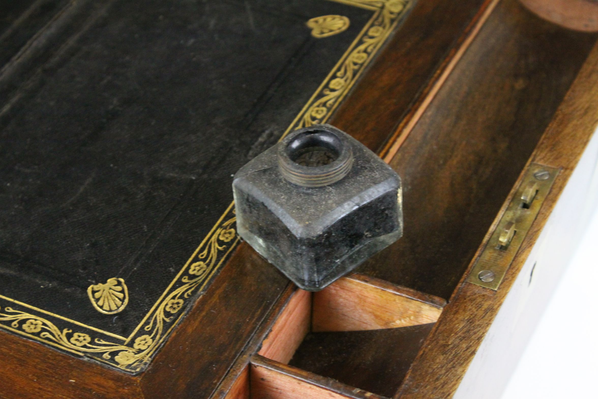 19th century Brass Bound Walnut Writing Slope Box, 30cms wide - Image 4 of 7