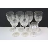 Set of Six Edinburgh Cut Glass Wine Glasses together with a Waterford Cut Glass Balloon Brandy