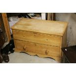 19th century Pine Low Chest of Two Long Drawers, 93cms long x 54cms high