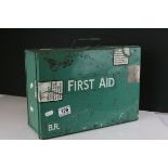 British Rail Green Metal ' First Aid ' Box with various first aid equipment inside and a British