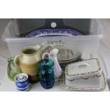 Collection of Ceramics and Glassware including 19th century Willow Pattern Meat Plate, 19th