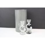 Pair of Swarovski Crystal Baroque Candle Holders 7600/121/000, one with diamond cut base, one with