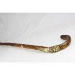 Folk Art Walking Stick with brass mounts with head surround with serpents