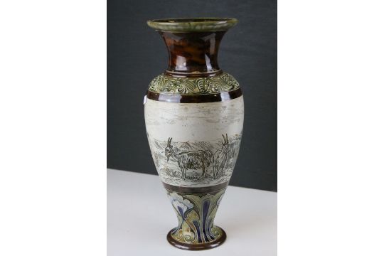 Hannah Barlow Doulton Lambeth Stoneware Baluster Vase with sgraffito decoration to the body of - Image 1 of 9