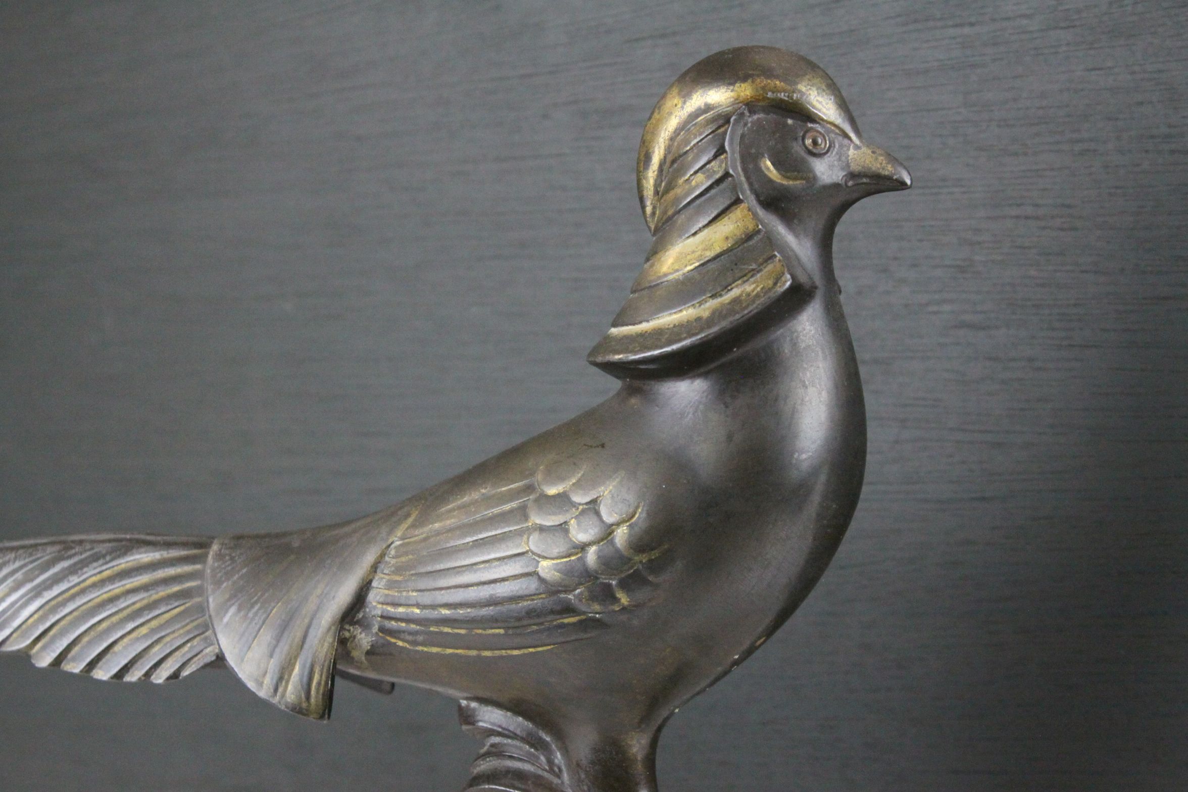 Art Deco Spelter Pheasant mounted on a Marble Plinth Base, 38cms long - Image 4 of 7