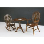 Elm Miniature Wheelback Windsor Chair, 18cms high together with Wheelback Rocking Chair and Circular