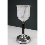 Art Deco Table Lamp with Mottled Glass Shade on a Chrome Base, 35cms high