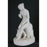 Parian Ware Figure of a Seated Semi-Naked Girl, 23cms high