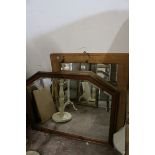Large Pine Framed Rectangular Mirror 111cms x 80cms together with a Pine Framed Overmantle Mirror,