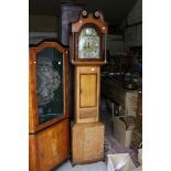 19th century Oak and Walnut Cross-Banded 8 Day Longcase Clock, the hood with broken swan neck