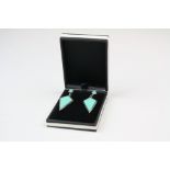 Pair of Silver and Turquoise set Art Deco style Earrings