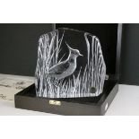 Boxed Royal Krona Sweden Limited Edition RSPB No 209/975 crystal sculpture of a Lapwing (19cm high)